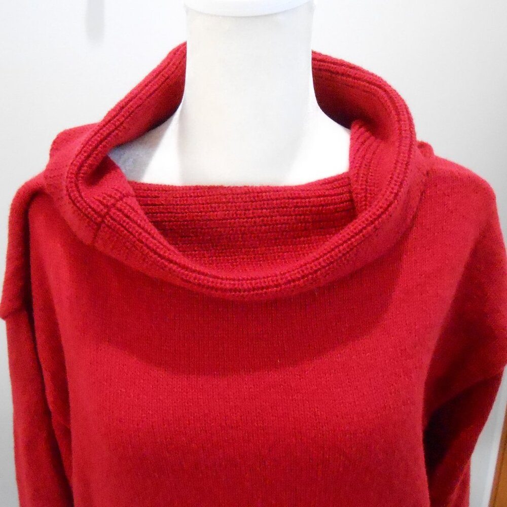Women's Red Cowl Neck Long Sleeve Knitted Casual Pullover Sweater Size-3XL